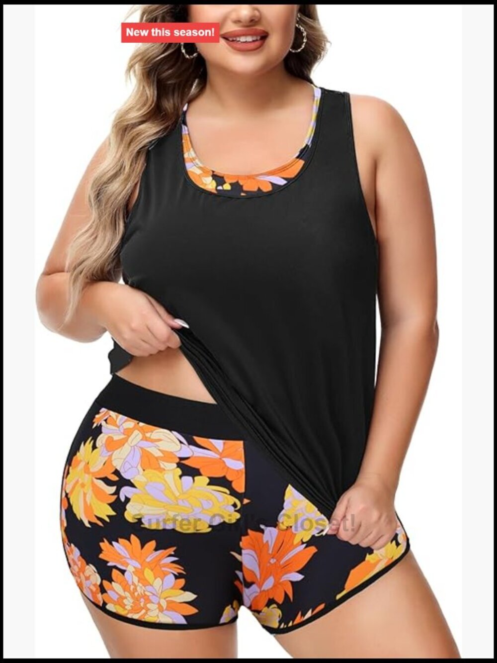 Plus Size 3 Piece Tankini Swimsuits Athletic Bathing Suits with Boy Shorts Tank